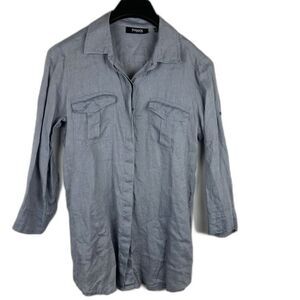 Threads by Sakes Fifth avenue button front roll tab linen long blouse size M